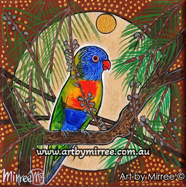 Rainbow Lorikeet with She-Oak ORIGINAL PAINTING by Mirree Contemporary Aboriginal Art